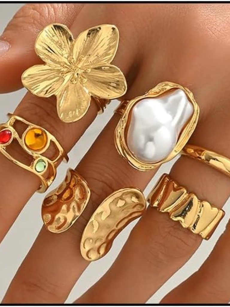 Rings For Women Adjustable Chunky Rings Set Vintage Wide Colorful Flower Stackab